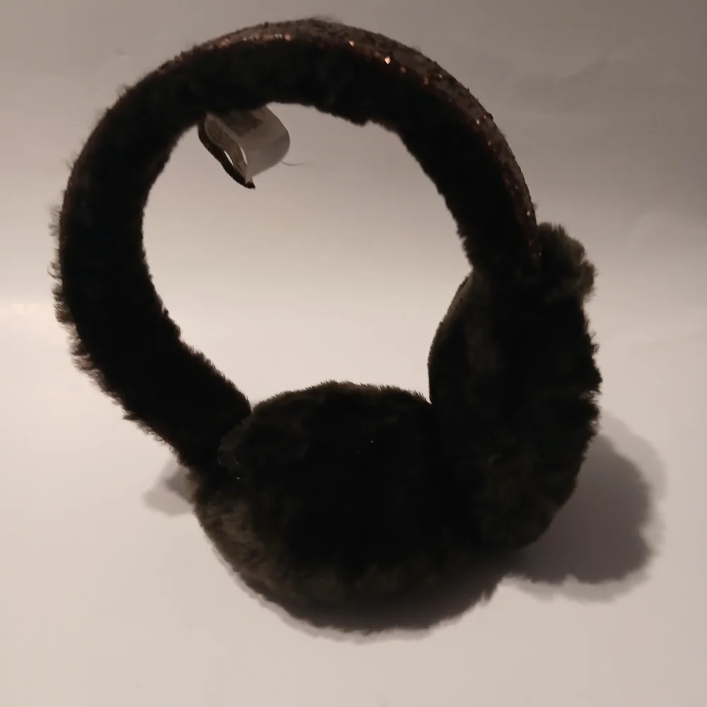 UGG Youth Girls Black With Purple Sequin Earmuffs.